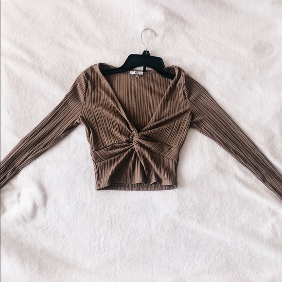 Brown Long sleeved Crop Top - Picture 1 of 5